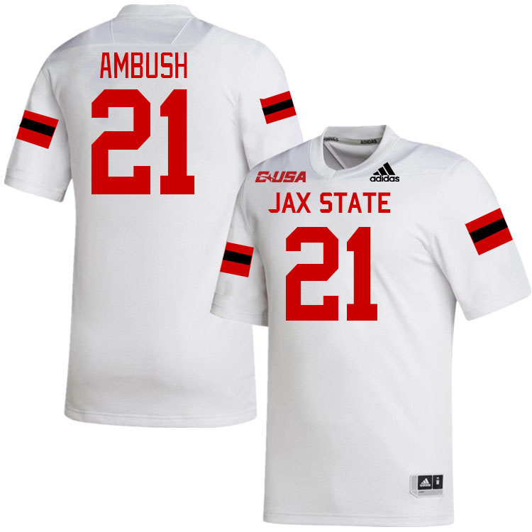 #21 Austin Ambush Jacksonville State Gamecocks College Football Jerseys Stitched-White